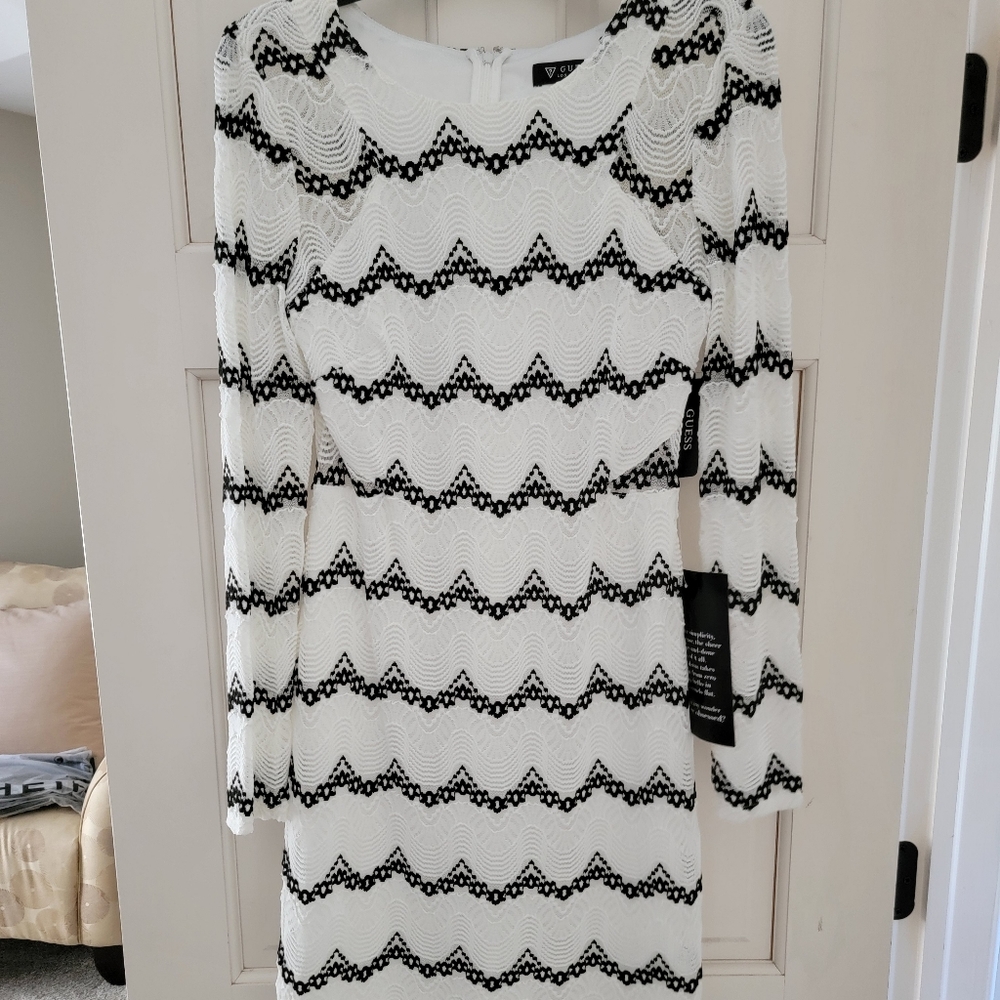 Guess White and Black Lace Dress